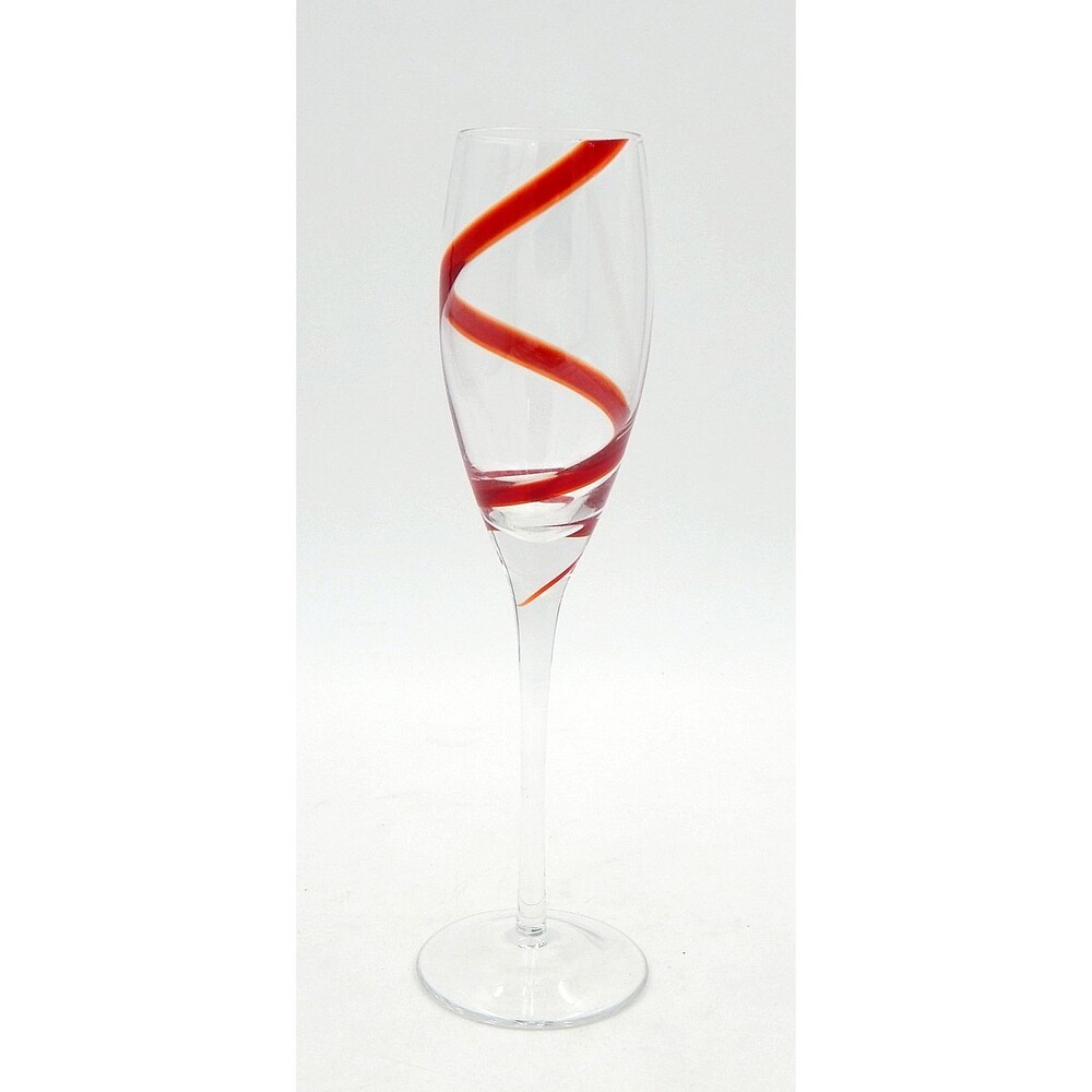 Pier 1 Imports Red Swirl Swirline Champagne Flute Glass 10 Inch Tall Hand Blown